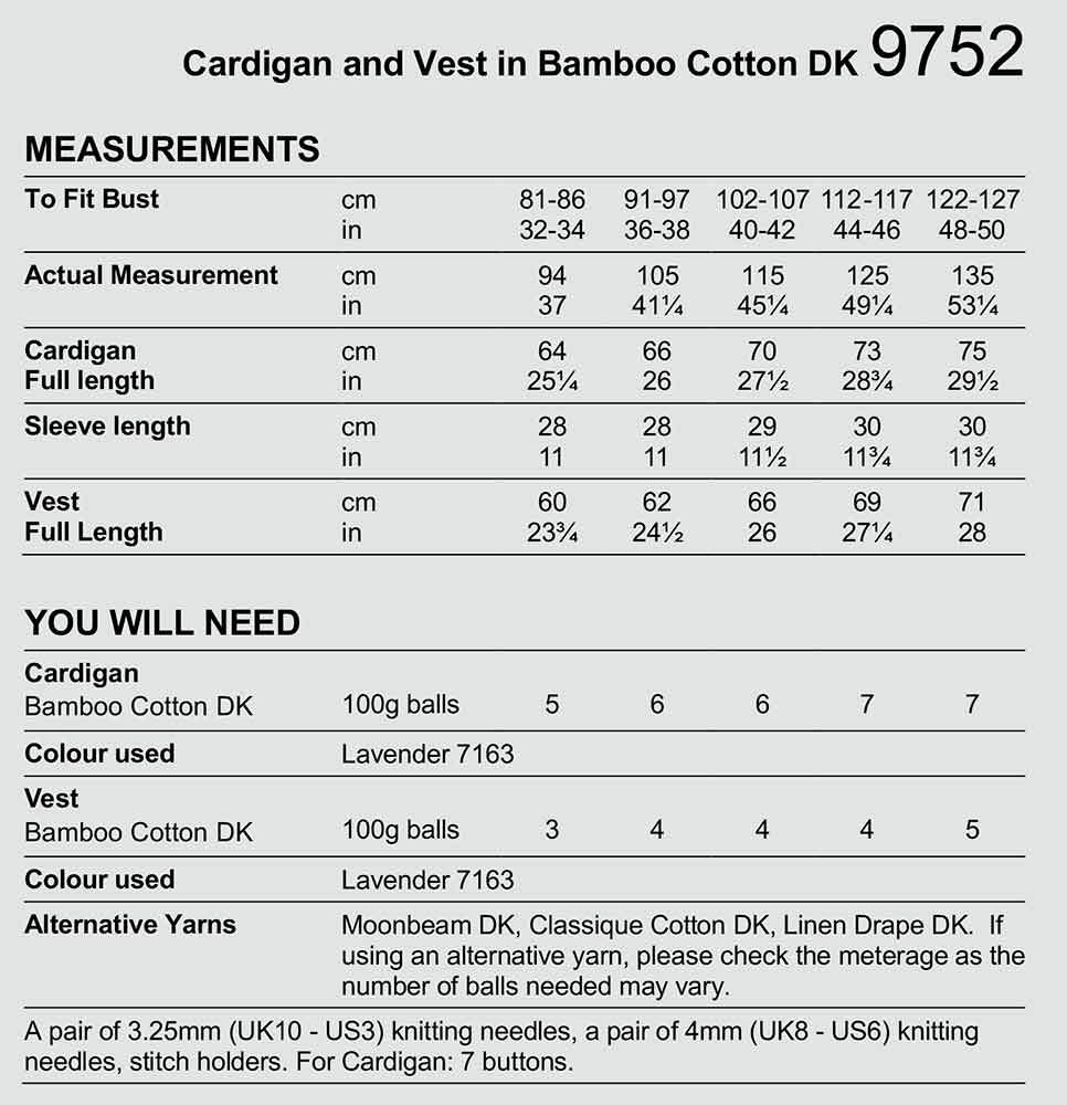 Stylecraft Pattern 9752 Ladies Twinset in Naturals Bamboo and Cotton