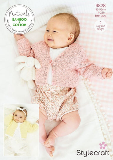 Stylecraft Pattern 9828 Babies Cardigan in Naturals Bamboo and Cotton