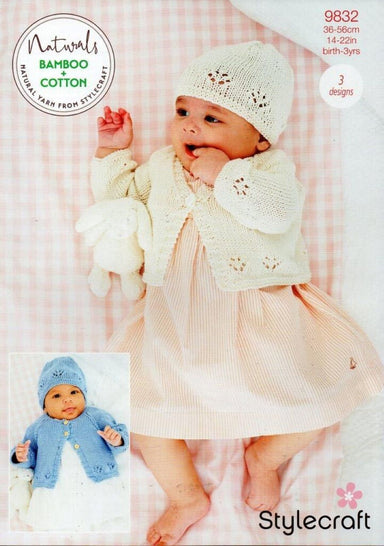 Stylecraft Pattern 9832 Babies Cardigan in Naturals Bamboo and Cotton