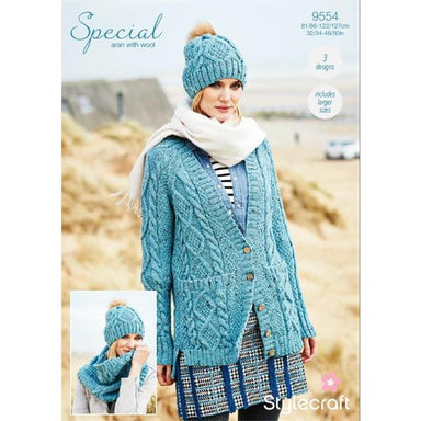 Stylecraft Pattern 9554 Cardigan, Snood & Hat in Special Aran with Wool