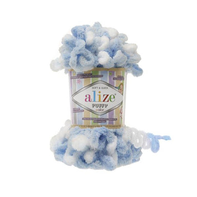 Alize Puffy - Finger Knitting Yarn - Blue & White 5865