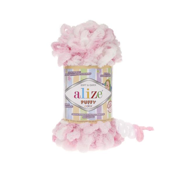 Alize Puffy - Finger Knitting Yarn - Pink & White 5863