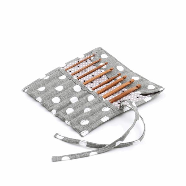 Crochet Hook Set, Roll case - Grey Linen Polka Dot
