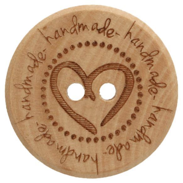 Wooden Button with Heart "Handmade" - 20mm