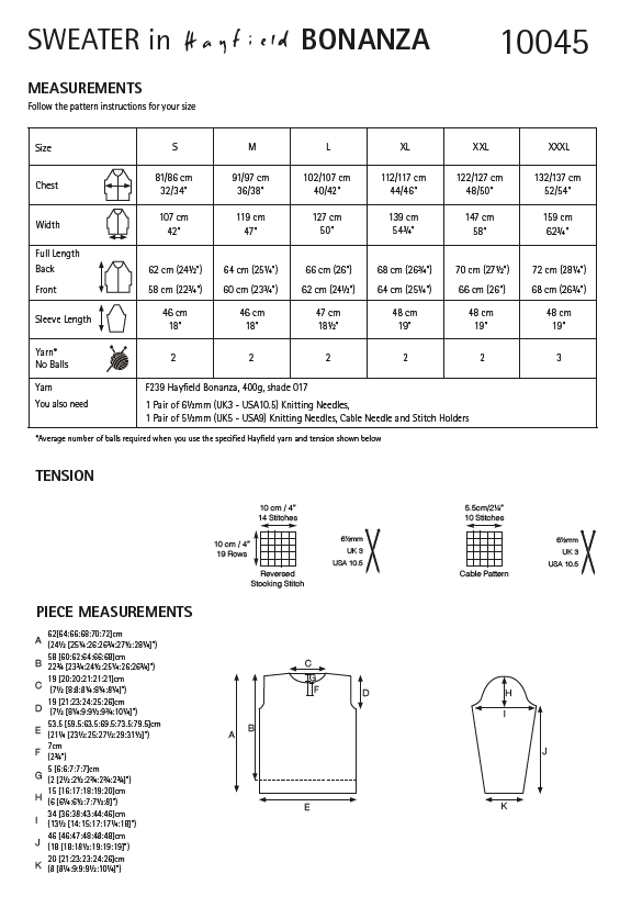 Hayfield Pattern 10045 Sweater in Hayfield Bonanza