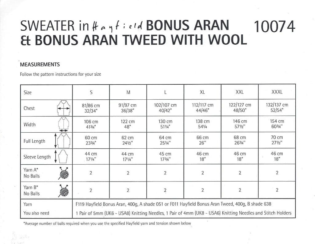 Hayfield Pattern 10074 Sweater in Hayfield Bonus Aran and Bonus Aran Tweed with Wool