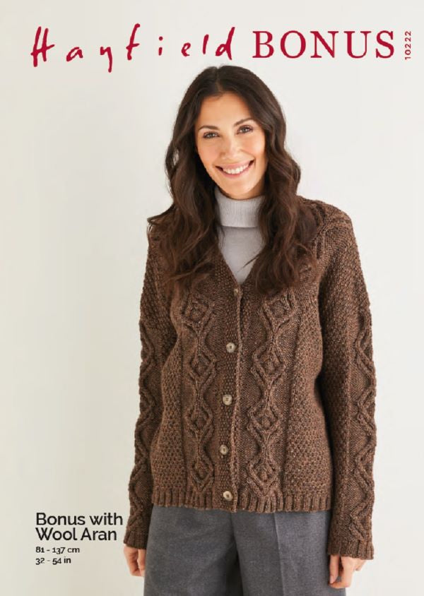 Hayfield Pattern 10222 Cabled V-Neck Cardigan in Aran