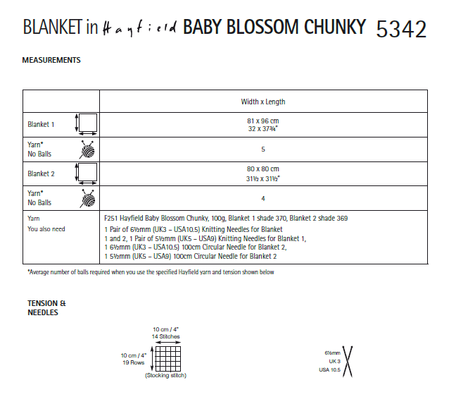 Hayfield Pattern 5342 Blanket in Baby Blossom Chunky