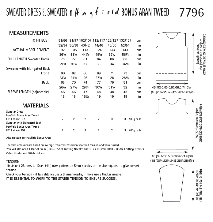 Hayfield Pattern 7796 Womens Dress and Sweater in Hayfield Bonus Aran Tweed