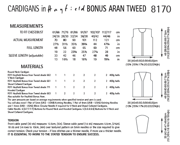 Hayfield Pattern 8170 Cardigans in Bonus Aran Tweed
