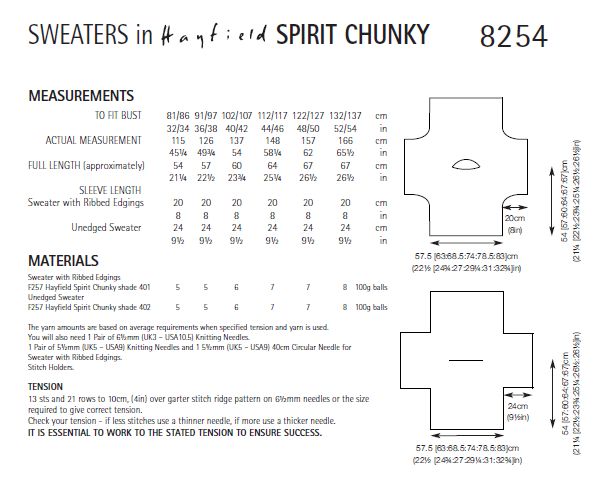 Hayfield Pattern 8254 Sweaters in Spirit Chunky