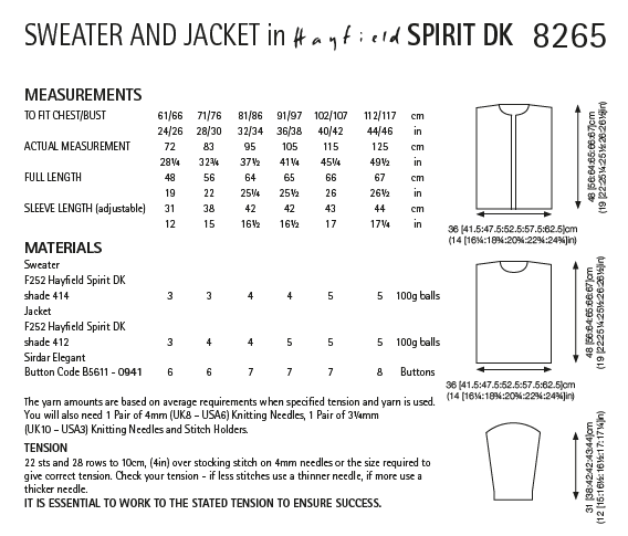 Hayfield 8265 Sweater and Jacket in Spirit DK