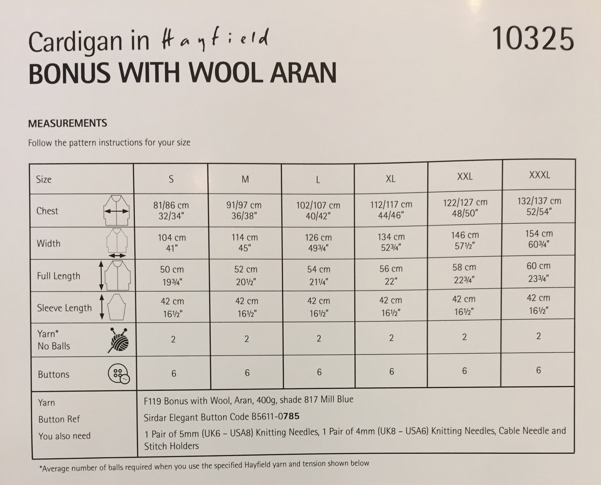 Hayfield pattern 10325 Cropped Cable Cardigan in Hayfield Bonus Aran With Wool