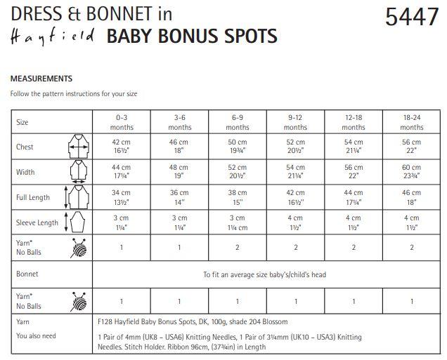 Hayfield Pattern 5447 Dress & Bonnet in Hayfield Baby Bonus Spots DK