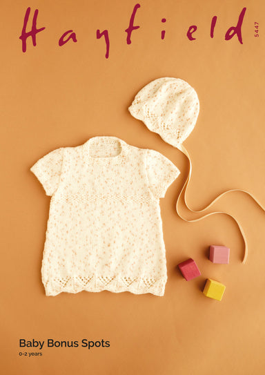 Hayfield Pattern 5447 Dress & Bonnet in Hayfield Baby Bonus Spots DK