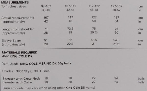 King Cole Pattern 5809 Jumpers in Merino DK