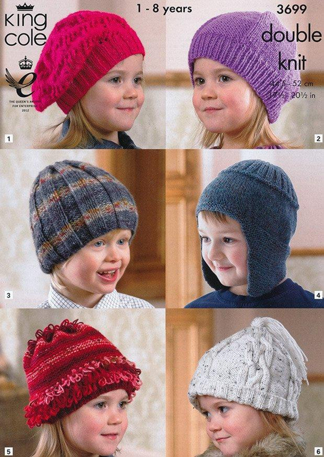King Cole Pattern 3699 Children's hats in DK