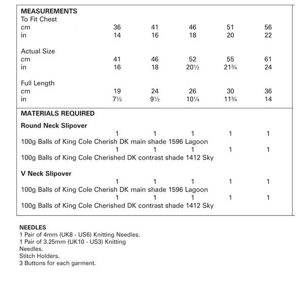 King Cole Pattern 4515 Slipovers in Cherish DK & Cherished DK