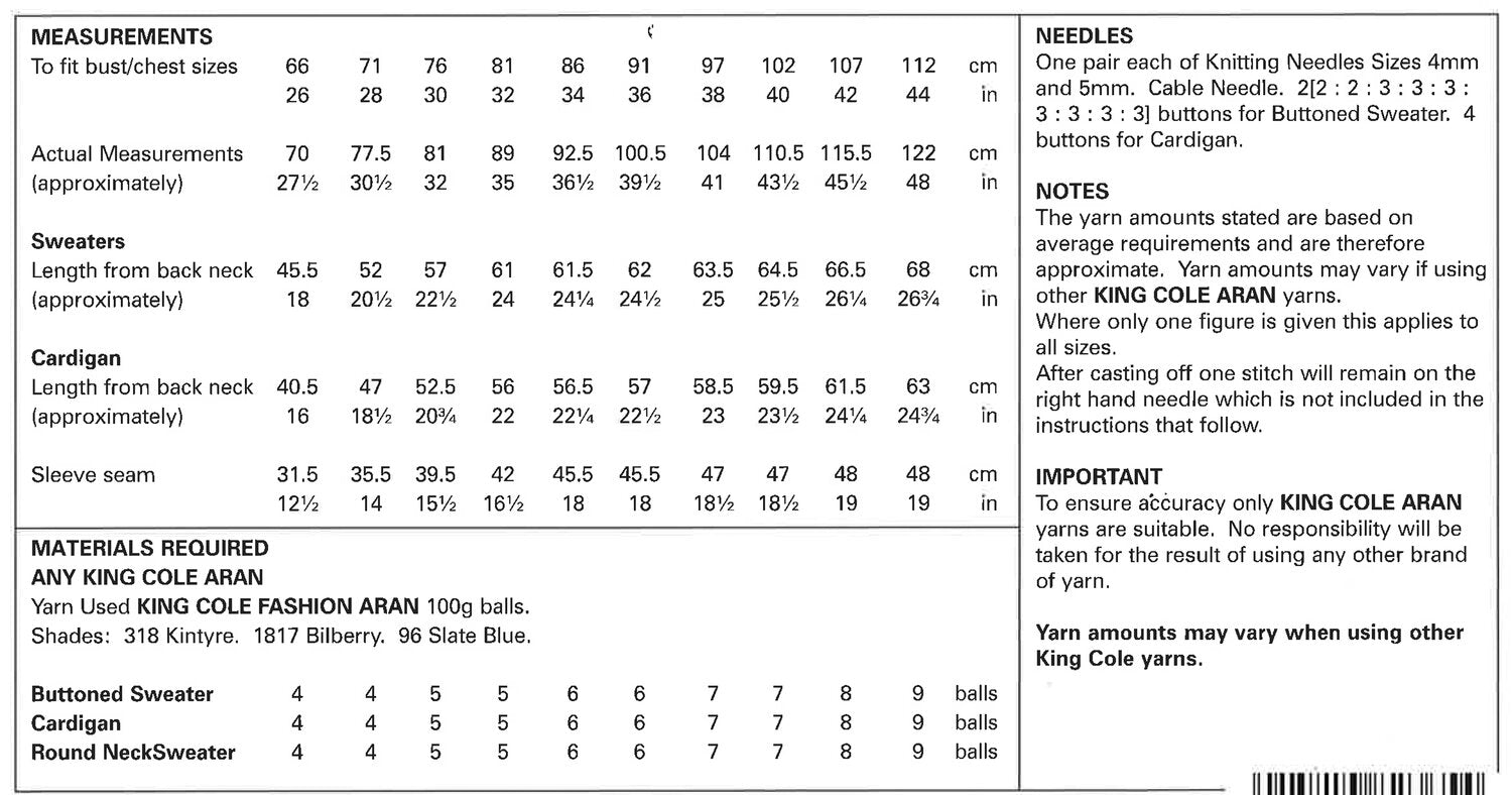 King Cole Pattern 4554 Family Cardigan and Sweaters in Fashion Aran