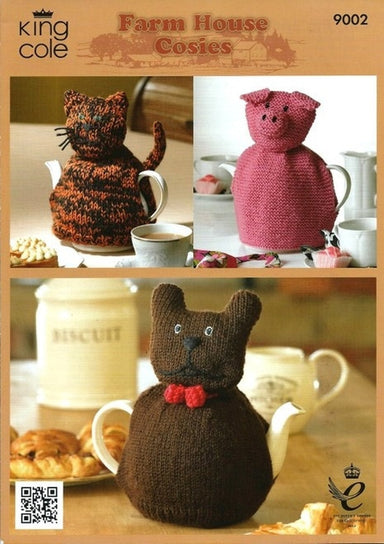 King Cole 9002 Farm House Cosies in DK (Cat, Pig & Dog)