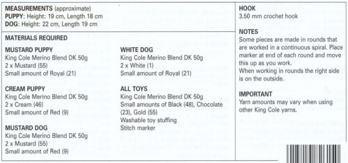 King Cole Pattern 9044 Crocheted Dogs in Merino Blend DK