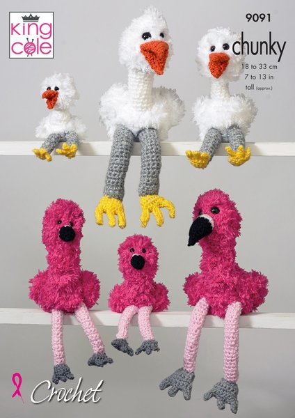King Cole Pattern 9091 Crochet Stork & Flamingo Families in Chunky