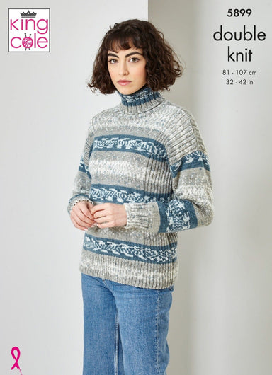 King Cole Pattern 5899 Cardigan, Sweater, Scarf and Hat in Fjord DK