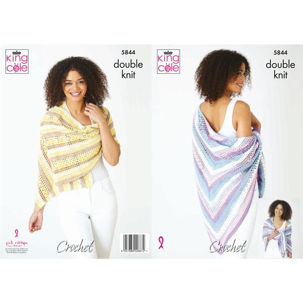 King Cole Pattern 5844 Shawls Crocheted in Cottonsmooth DK