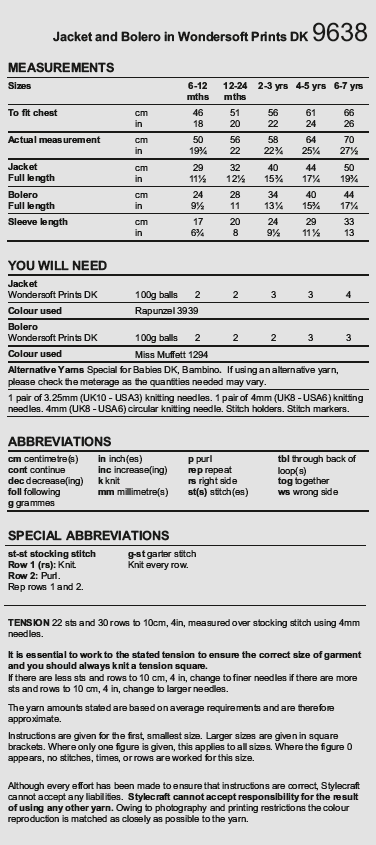 Stylecraft 9638 Jacket and Bolero in Wondersoft Prints DK