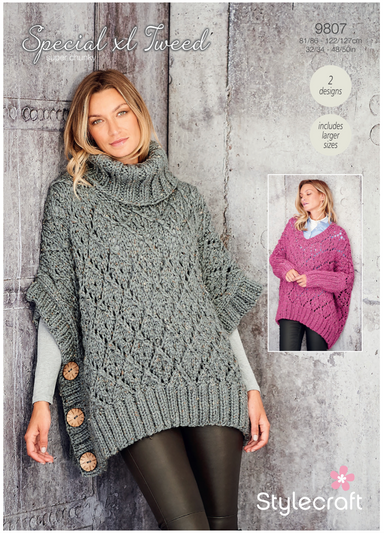 Stylecraft 9807 Sweater and Poncho in Special XL Tweed Super Chunky 
