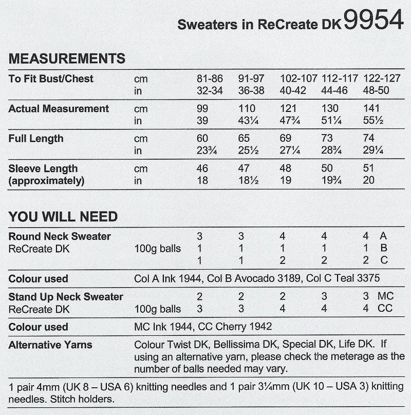 Stylecraft Pattern 9954 Sweaters in Recreate DK