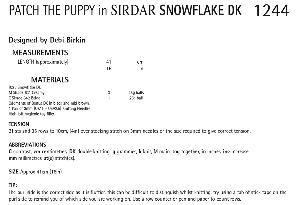 Sirdar 1244 Patch the Puppy in Snowflake DK