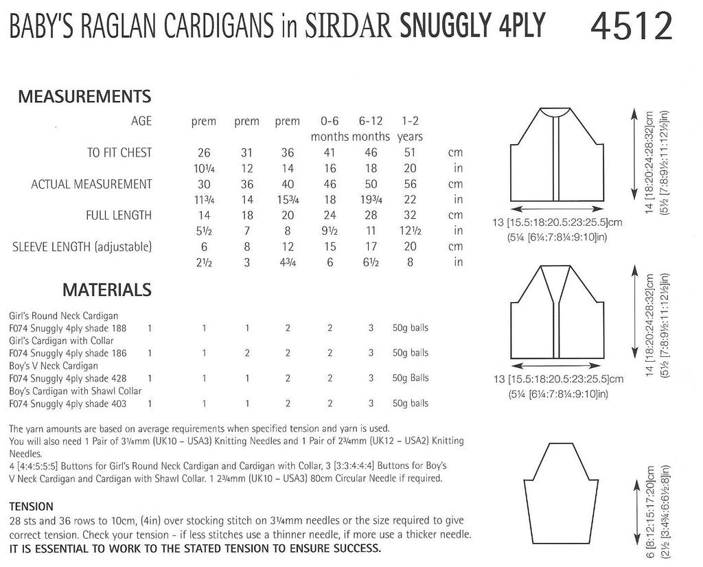 Sirdar Pattern 4512 Baby Cardigans in Snuggly 4Ply