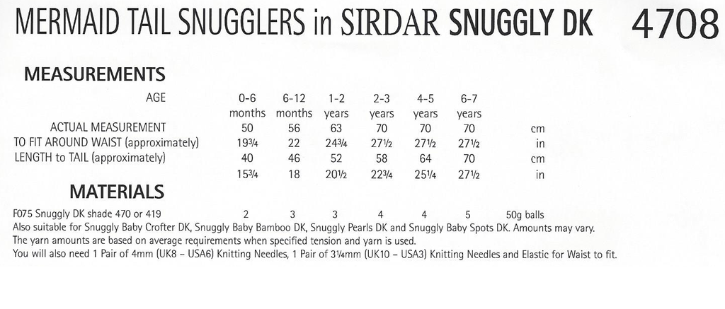 Sirdar 4708 Mermaid Tail Snugglers in Snuggly DK