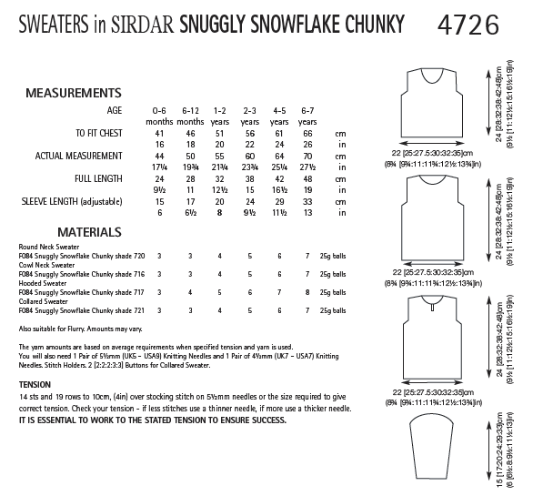 Sirdar 4726 Sweaters in Snuggly Snowflake Chunky