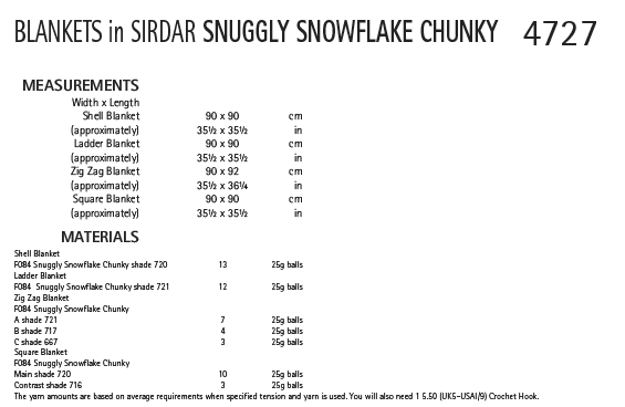 Sirdar 4727 Crochet Blankets in Snuggly Snowflake Chunky