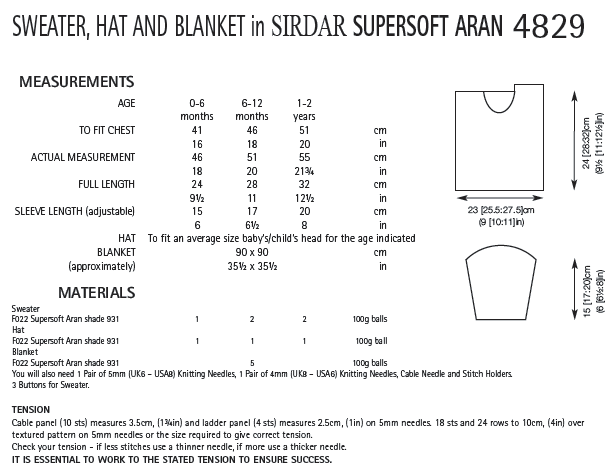 Sirdar 4829 Sweater, Hat and Blanket in Supersoft Aran