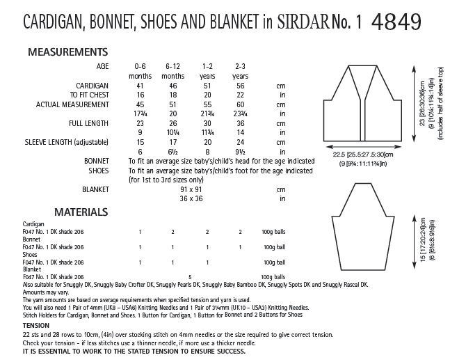 Sirdar 4849 Cardigan, Bonnet, Shoes and Blanket in DK