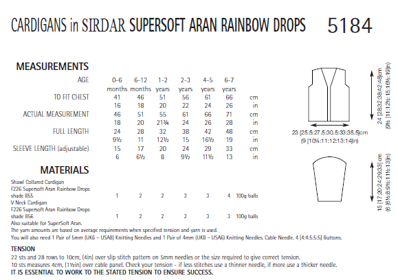 Sirdar 5184 Cardigans in Supersoft Aran Rainbow Drops