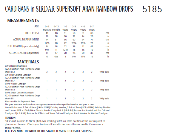 Sirdar 5185 Cardigans in Supersoft Aran Rainbow Drops