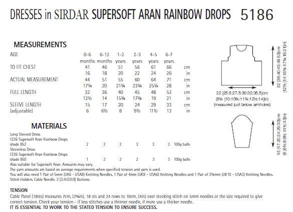 Sirdar 5186 Dresses in Supersoft Aran Rainbow Drops