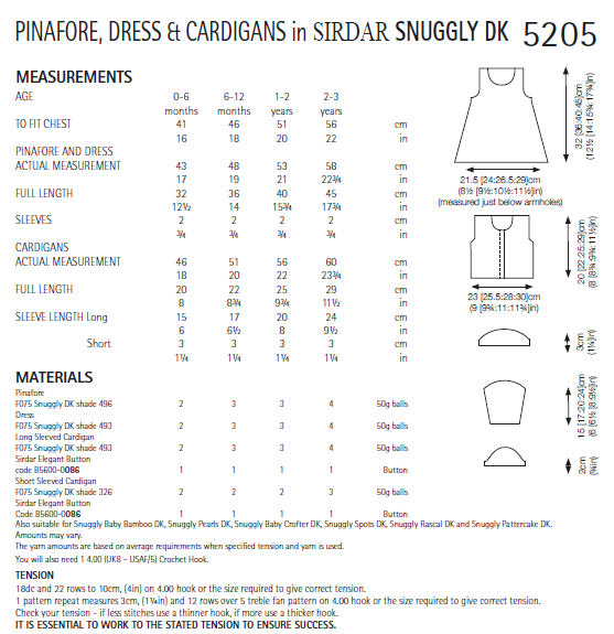 Sirdar 5205 Crochet Pinafore, Dress and Cardigans in Snuggly DK