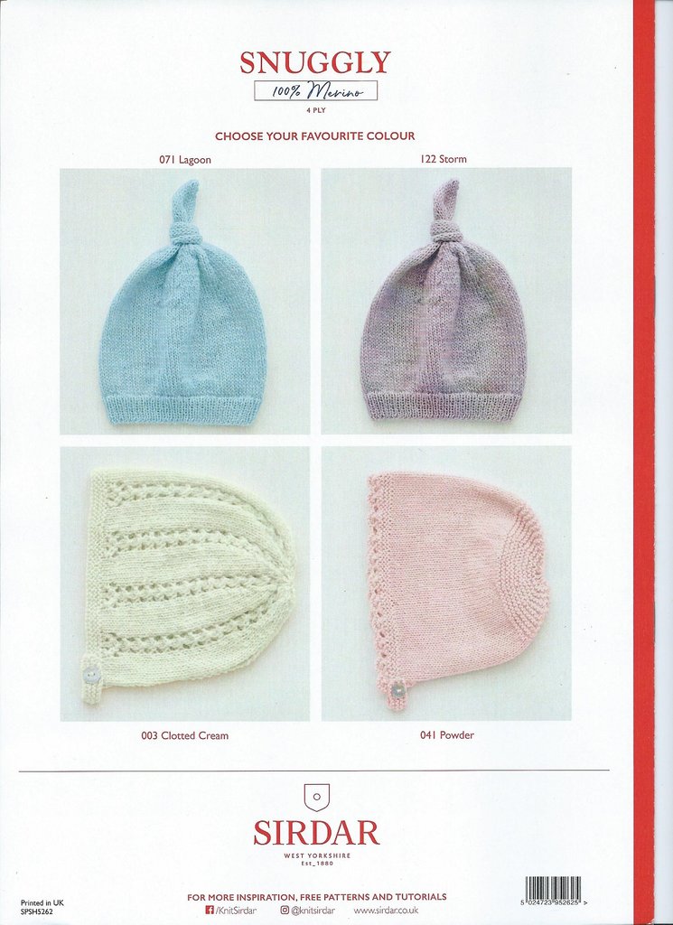 Sirdar 5262 Hats and Bonnets in Snuggly 100% Merino 4 Ply