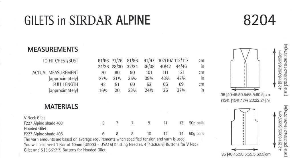 Sirdar 8204 Gilets in Alpine