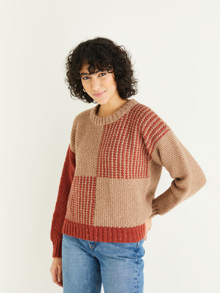 Sirdar pattern 10301 Harlequin Sweater in Haworth Tweed DK